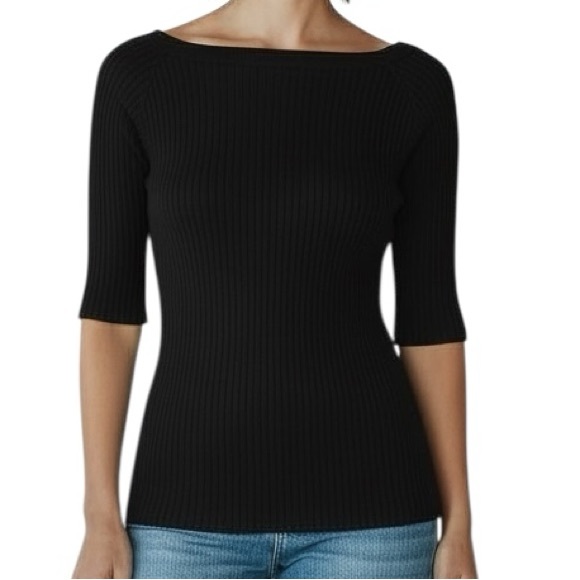 White House Black Market Sweaters - NWT WHBM Black Ribbed Short Sleeve Sweater Size Large